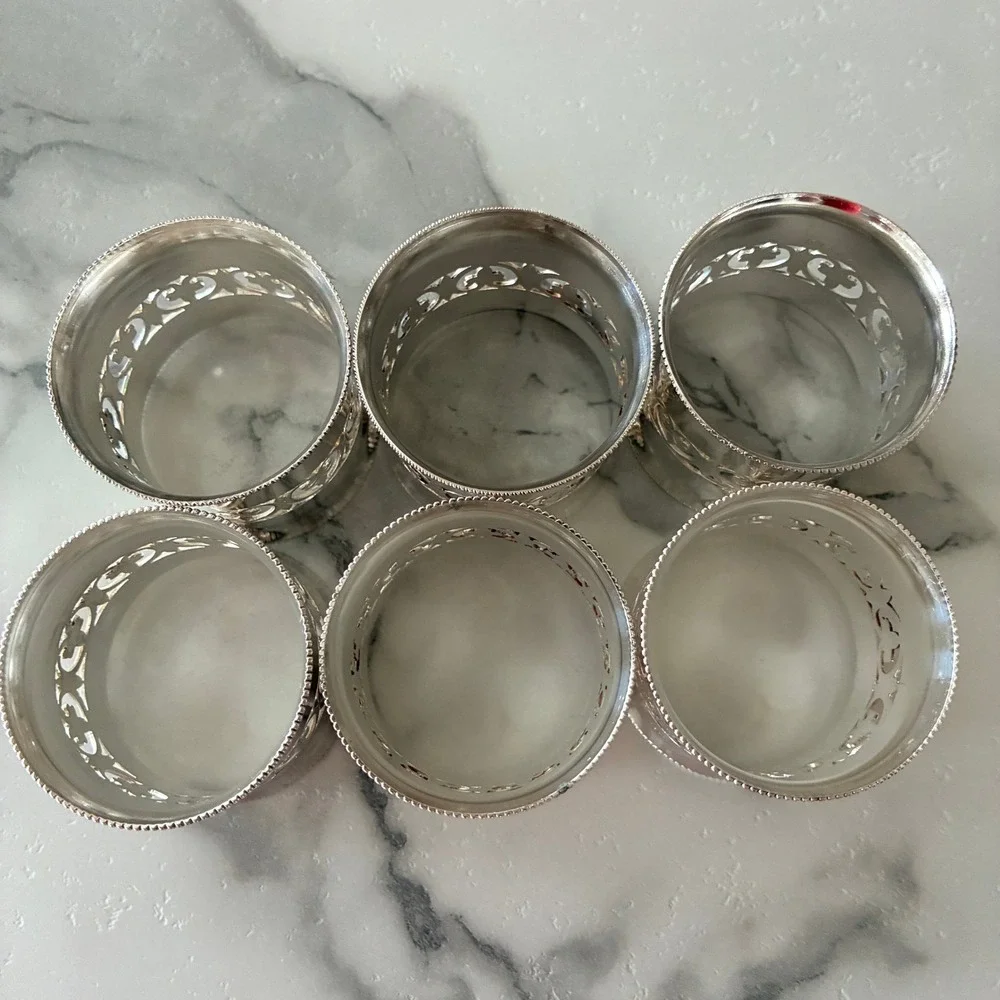 Vintage Silver Plated Filigree Napkin Rings Set of 6 Fleur De Lis Italy
